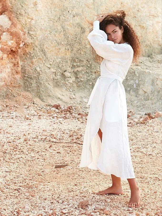 White linen wrap dress hotsell