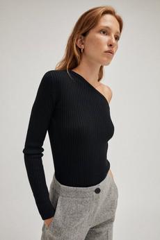 The Merino Wool One-shoulder Top - Black via Urbankissed