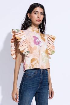 Floral Shirt - Pleated Short Sleeves & Neck from Urbankissed