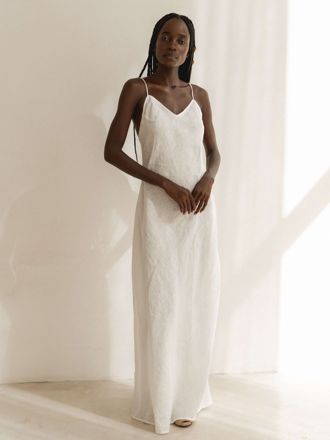 Project Cece | Linen Slip Dress in White