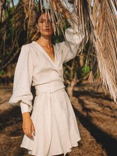 Linen Wrap Dress in Beige - Andreea from Urbankissed