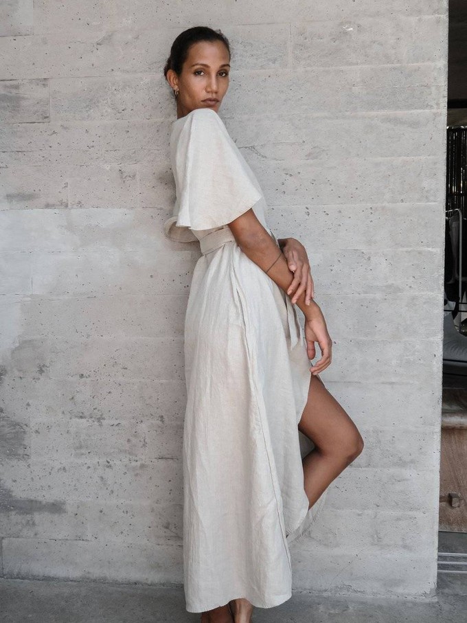 Linen wrap outlet dress white