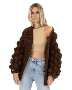 Bubble Sleeve Cardigan - Brown from Urbankissed