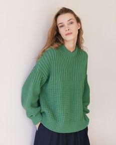 Delčia: Fern Green Cotton Sweater from Urbankissed