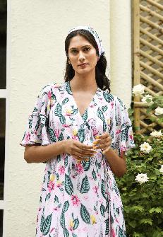 Wrap Floral Dress - White & Green from Urbankissed