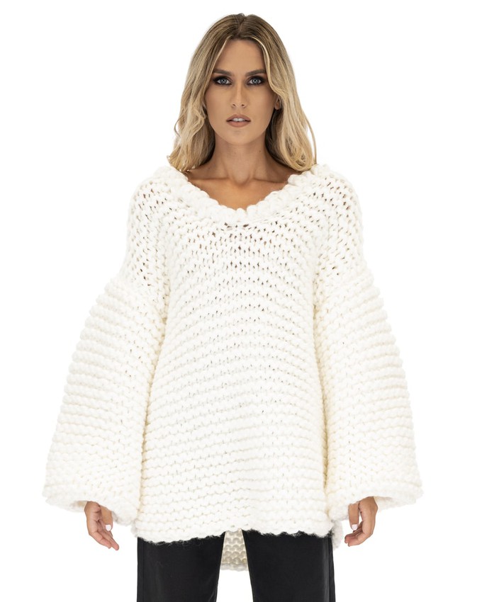 Oversized V-Neck Sweater - White from Urbankissed