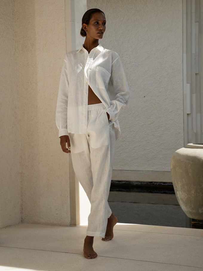 Project Cece  High Waist Linen Pants - White