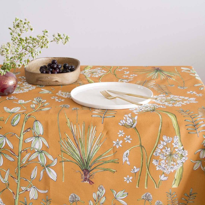 Floral Tablecloth Cotton - Greenery On Mustard from Urbankissed