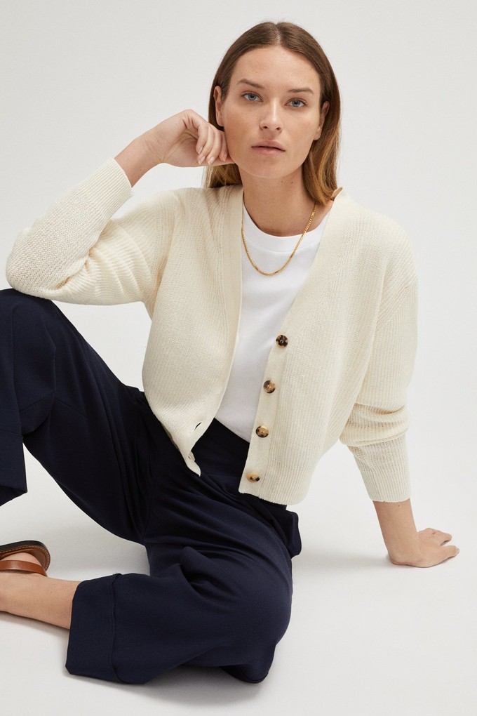 The Linen Cotton Ribbed Cardigan - Ivory from Urbankissed
