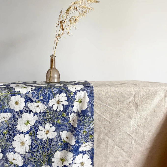 Floral Table Runner Recycled Plastic - Blue Delft from Urbankissed