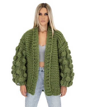 Bubble Sleeve Cardigan - Khaki from Urbankissed