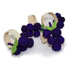 Set X 4 Woven Natural Iraca Straw Purple Grapes Fruit Napkin Rings from Urbankissed