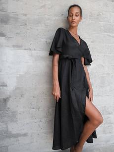 Linen Wrap Dress in Black - Dhalia via Urbankissed