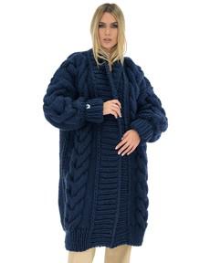 Long Cable Coat - Dark Blue from Urbankissed