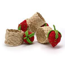 Set X 4 Woven Natural Iraca Straw Red Strawberry Fruit Napkin Rings from Urbankissed