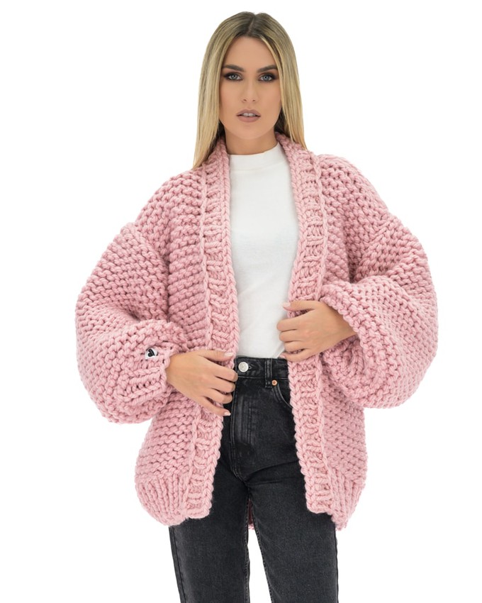 Pink chunky knit cardigan on sale
