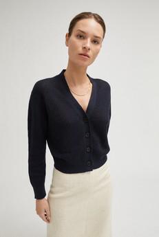 The Linen Cotton Ribbed Cardigan - Blue Navy from Urbankissed
