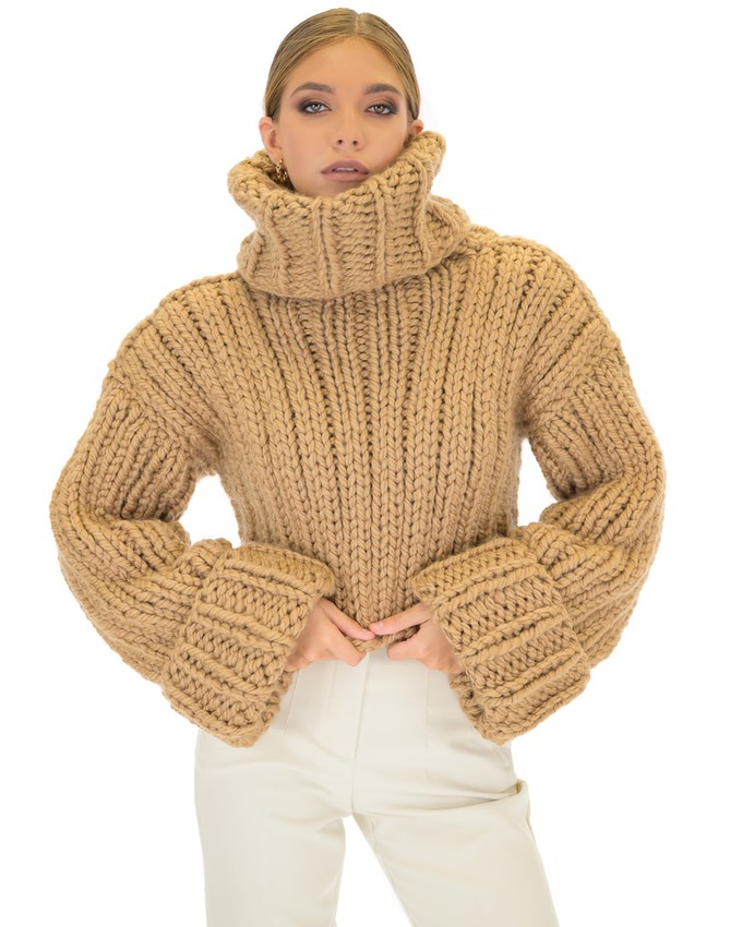 Crop Turtle Neck Jumper - Camel from Urbankissed