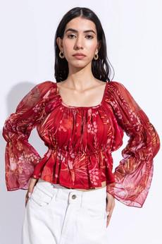 Chiffon Floral Shirt - Red from Urbankissed