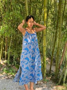 Flowered Strappy Midi Dress - Blue from Urbankissed