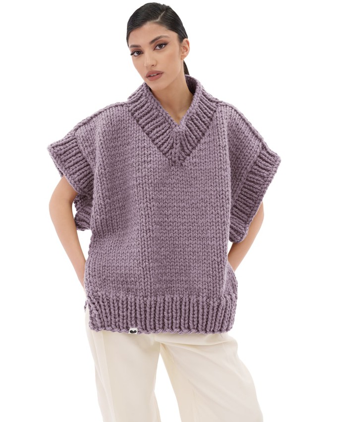 V-neck Poncho Sweater - Lilac from Urbankissed