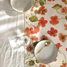 Floral Table Runner Cotton - Orange Nasturtium via Urbankissed