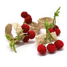 Set X 4 Woven Natural Iraca Straw Red Cherry Fruit Napkin Rings from Urbankissed