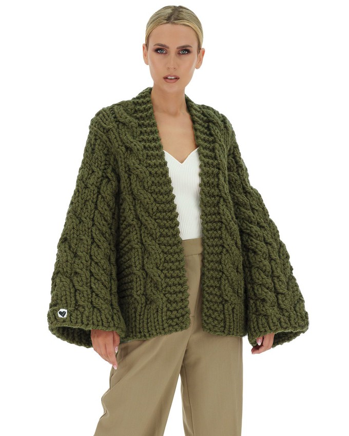 Cable Knit Cardigan - Khaki from Urbankissed