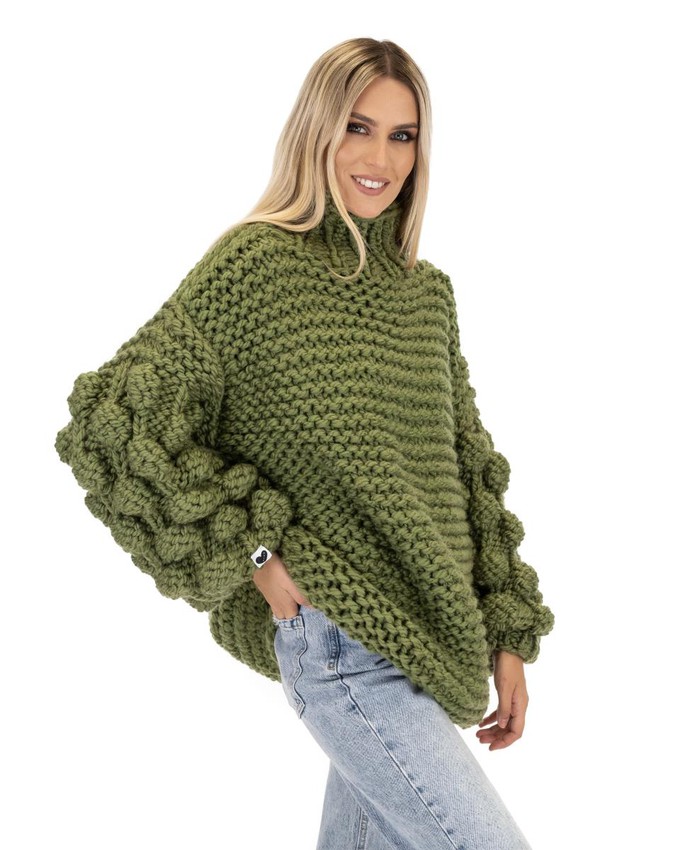 Bubble Sleeve Sweater - Khaki from Urbankissed