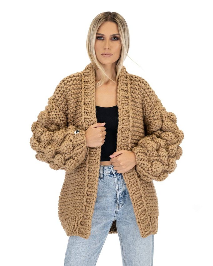 Bubble Sleeve Cardigan Camel