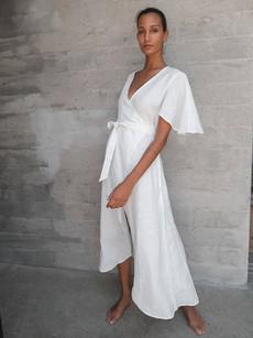 Linen Wrap Dress in White - Dhalia via Urbankissed