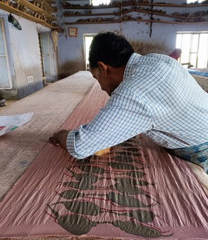 Silk scarf indigo printed manually from Via India