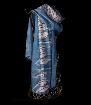 Silk scarf indigo printed manually from Via India