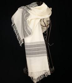 Creamy white lambswool scarf with woven motif via Via India