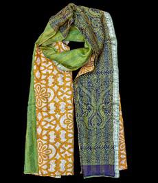 Kantha scarf recycled silk orange-green via Via India