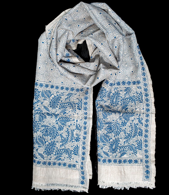 Nakshi Kantha sjaal Helder Lichtblauw from Via India