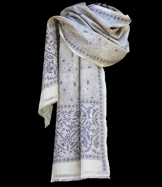 Nakshi Kantha scarf Blue Universe from Via India