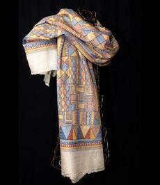 Large scarf Nakshi kantha embroidery on wild silk multicolour via Via India