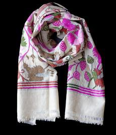 Nakshi Kantha sjaal Hibiscus Bloemen Roze-Bruin via Via India