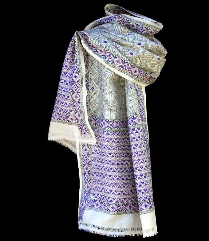 Nakshi Kantha shawl Lilac Landscape from Via India