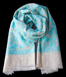 Nakshi Kantha sjaal Aqua Blauw via Via India
