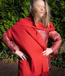 Bright red large pashmina scarf via Via India