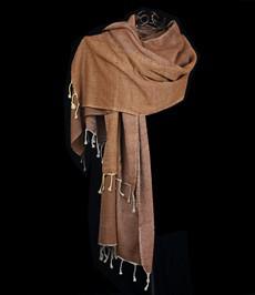 Golden brown scarf, wool with silk, natural colours via Via India