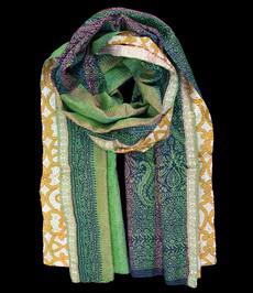 Kantha scarf recycled silk orange-green via Via India
