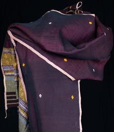 Large silk scarf eggplant purple with yellow accent via Via India