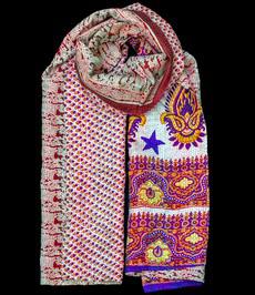 Kantha Sjaal Bruin-Blauw Paisley van Hergebruikte Zijde via Via India