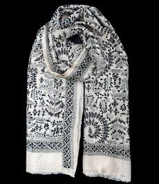 Nakshi Kantha sjaal Zwart Warli via Via India