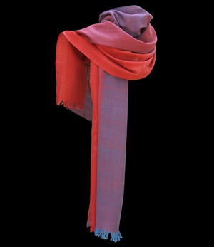 Organic cotton scarf in bright red and aqua blue, ombré effect from Via India