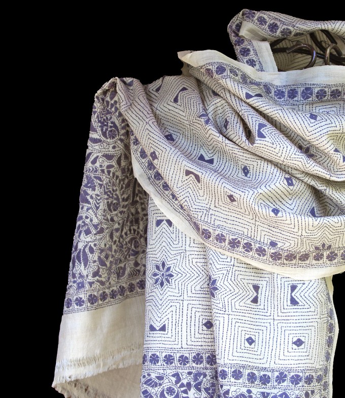 Nakshi Kantha shawl Lilac Delight from Via India