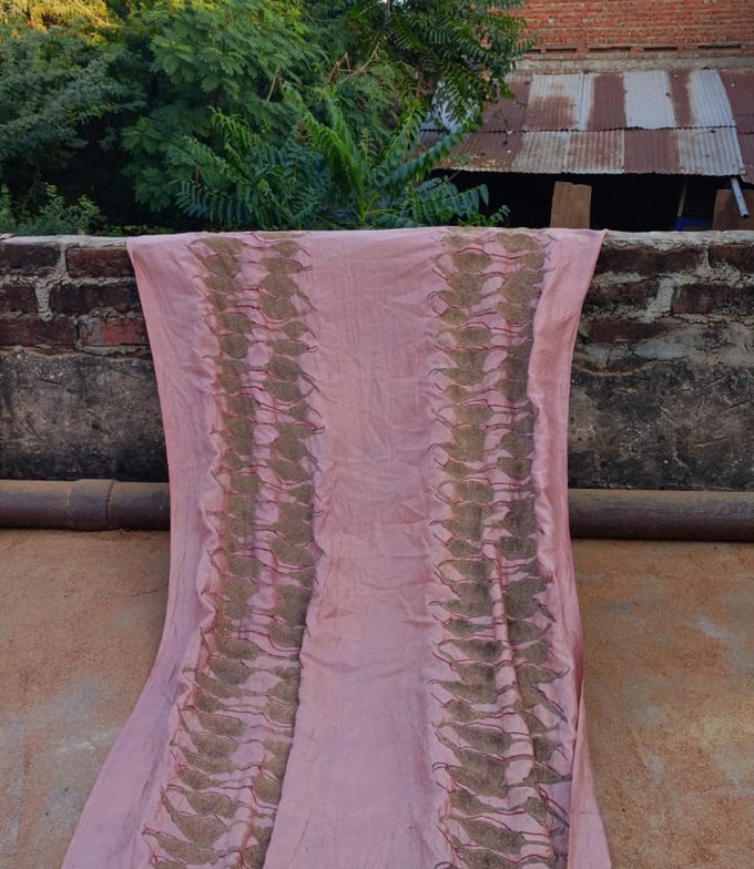 Silk scarf indigo printed manually from Via India
